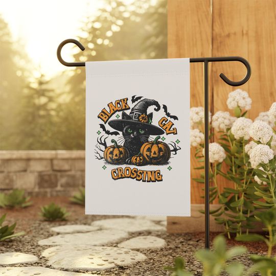 Discover Black Cat Witch Halloween Garden Flag: Spooky Outdoor Decor