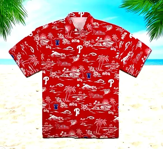 Phillies Hawaiian Shirt Palm Tree Print Aloha Summer Shirt for Men