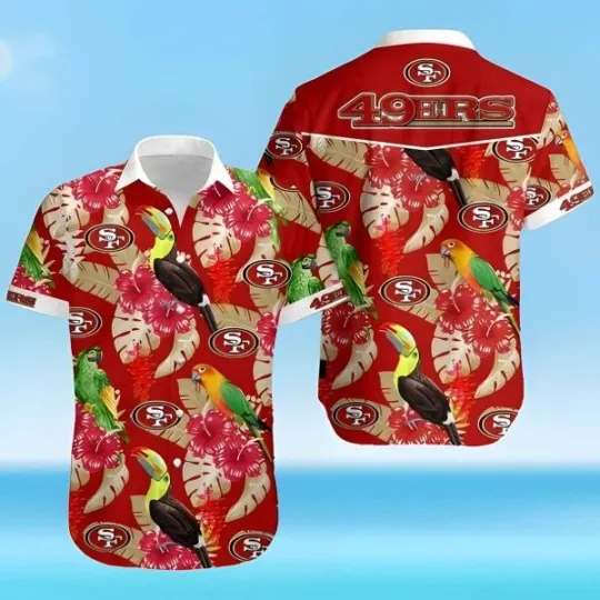 San Francisco Football Hawaiian Shirt Parrot Pattern Summer Beach Gift , Gift for Fan