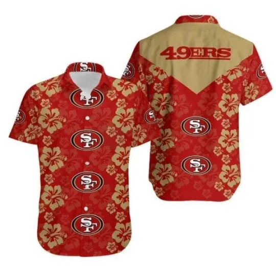Discover San Francisco Football Hawaiian Shirt Hibiscus Flower Pattern Football , Gift for Fan