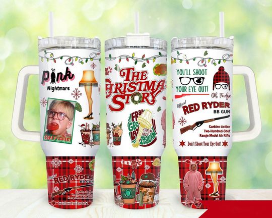 A Christmas Story Christmas 40oz Tumbler, Ralphie Xmas Tumbler, Oh Fudge Leg Lamp 40 oz Cup, Christmas Movie Coffee Tumbler Gift