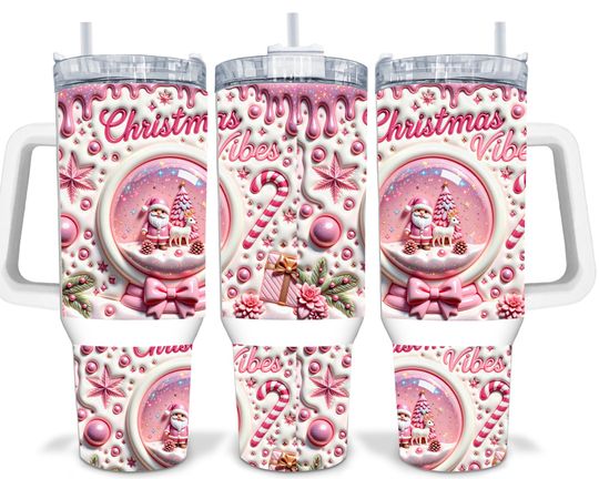 Discover Pink Christmas Vibes Christmas 40oz Quencher Tumbler