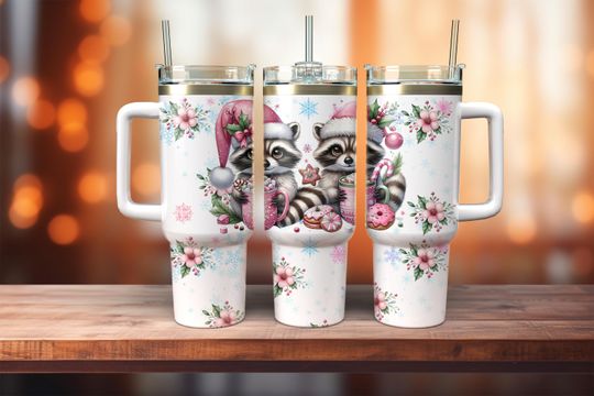 Discover 40oz Christmas Tumbler Wrap Design, Feral Christmas, Raccoon 40oz Quencher tumbler