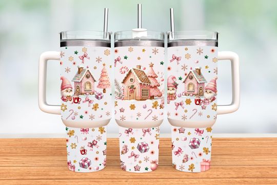 Discover Pastel Gingerbread House 40 oz Tumbler Wrap - winter tumbler wrap -40oz with handle  - Christmas candy, candy cane, cookie