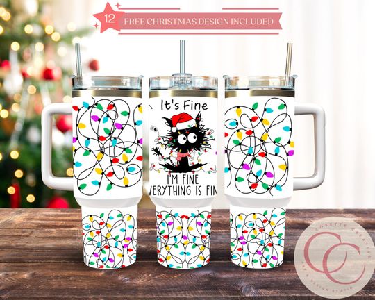 Discover It's fine, everything is fine Funny Christmas 40oz Tumbler wrap with handle