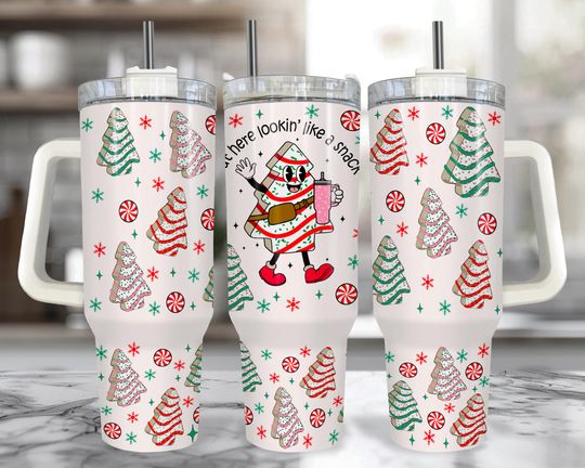 Discover Christmas Tree Cake 40 oz Tumbler With Handle  Christmas Coffee Cup With Straw, Out Here Looking Like A Snack Holiday Coffee Mug