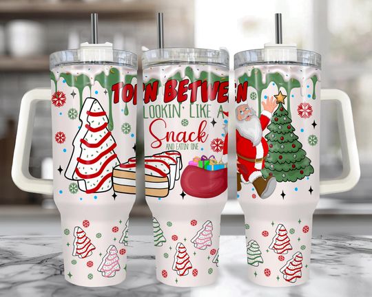 Discover Christmas Tree Cake 40 oz Tumbler With Handle  Christmas Coffee Cup With Straw, Torn Between Looking Like A Snack Holiday Coffee Mug