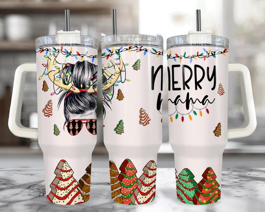 Discover Merry Mama Christmas Tree Cake 40 oz Tumbler With Handle  Tis The Season Christmas Coffee Cup With Straw, Holiday Coffee Mug For Mom