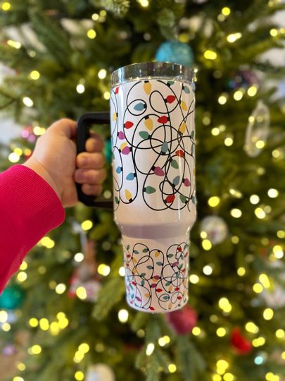 Discover Christmas lights 40 oz tumbler with handle, stainless steel insulated holiday gift