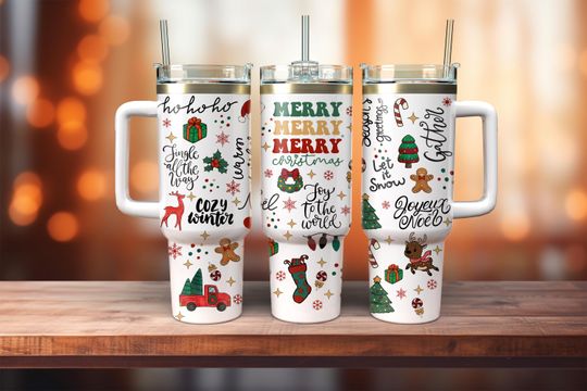 Discover 40oz Christmas Tumbler Wrap Design, 40oz Tumbler Festive & Vintage Vibes 40oz Quencher tumbler