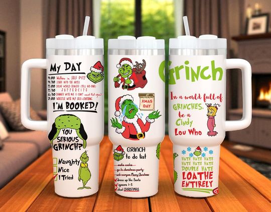 Discover Personalized Grin 40oz Tumbler with Handle Christmas Coffee Cup Holiday Gift