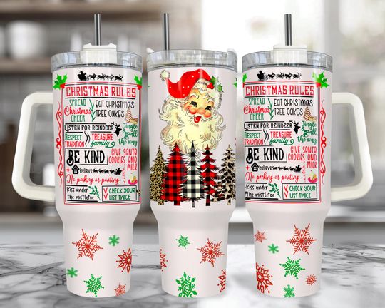 Discover Retro Santa Christmas 40 oz Tumbler With Handle: Christmas Cup with Straw,