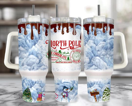 Discover North Pole Christmas 40 oz Tumbler With Handle: Christmas Cup with Straw, Winter Hot Chocolate Christmas Mug