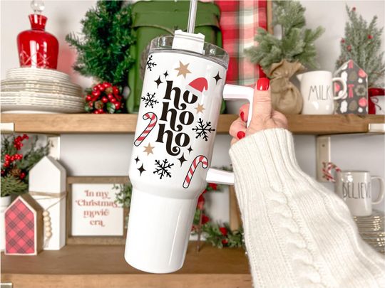 Discover 40oz Tumbler For Christmas With Santa Hat, Candy Cane Tumbler