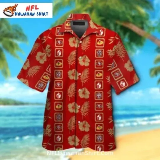 Discover San Francisco Football Aloha Hawaiian Shirt Red With Hibiscus And Palm, Gift for Fan