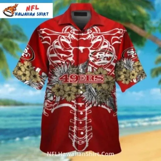 Discover San Francisco Football Aloha Hawaiian Shirt Skeleton And Floral Theme, Gift for Fan