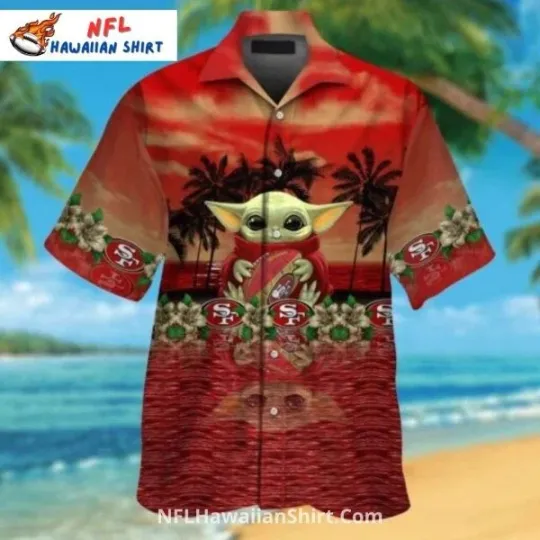 Discover San Francisco Football Baby Yoda Palm Sunset football Hawaiian Shirt, Gift for Fan