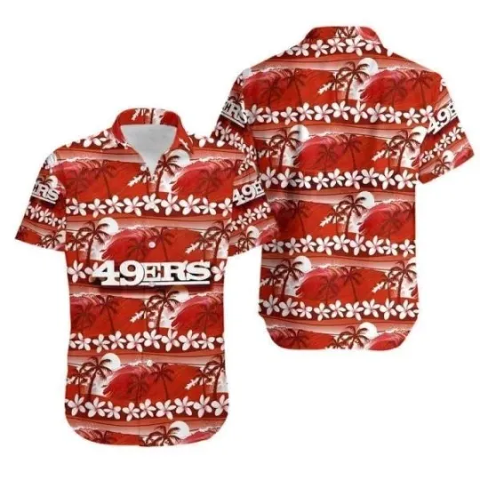 Discover San Francisco Football Hawaiian Shirt Coconut Trees And Flowers, Gift for Fan