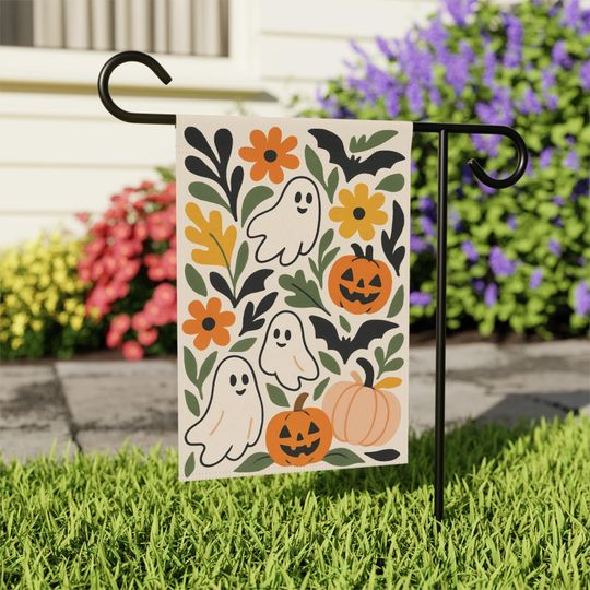 Discover Halloween Garden Flag: Ghost, Pumpkin, Bats - Fall Outdoor Decor