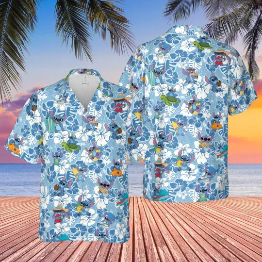 Discover Disney Stitch Hawaiian Shirt Casual Button Down Shirt