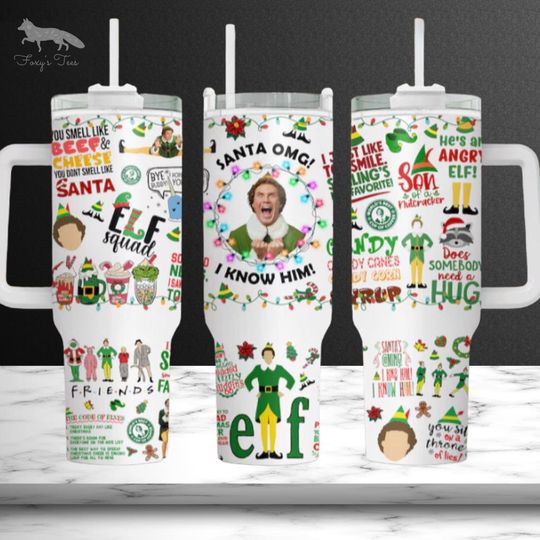 OMG I Know Him Christmas Tumbler: 40oz Holiday Cup With Handle, Elf Character Mug