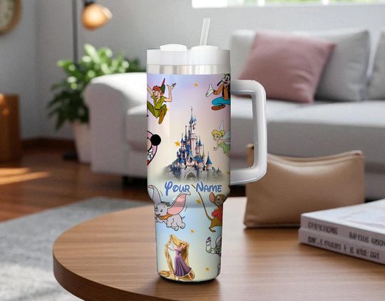 Discover Custom Mickey Mouse and Friends Tumbler Disney Princess 40oz Tumbler Stitch Cartoon Cup Magic Kingdom Stainless Steel Handle Tumbler