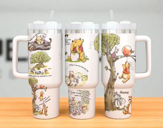 Discover Custom Winnie the Pooh 40oz Tumbler Pooh and Friends Insulated Cup Disney Cartoon Tumbler Gift for Her Him