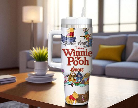Discover Personalized Winnie the Pooh 40oz Tumbler with Handle Original Pooh Bear Cup Christmas Gift Tumbler