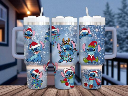 Disney Christmas Stitch Tumbler 40oz, Stitch and Angel Vacation Trip Tumbler, Perfect for Disney Fan, Pink Tumbler Trending, Christmas Gift
