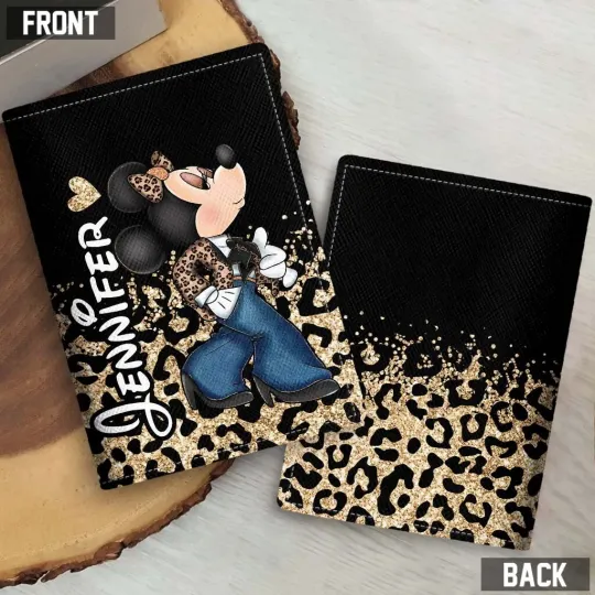 Personalized Minnie Mouse Leather Passport Wallet, Minnie Travel Passport Holder
