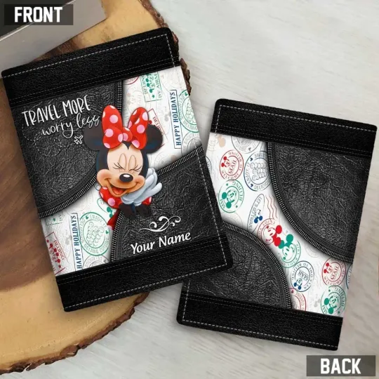 Personalized Minnie Mouse Leather Passport Wallet, Minnie Travel Passport Holder