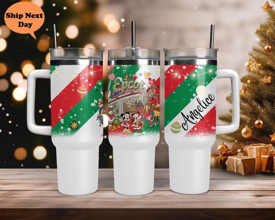 Custom Christmas Disney Epcot Tumbler, 40 Oz Xmas Tumbler, Mickey and Friends Tumbler, Christmas Gift, Xmas Custom Tumbler, Disney Tumbler