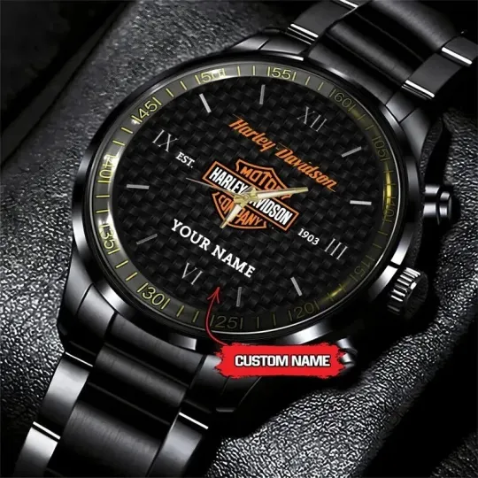 Discover Personalized Harley Motor Racing Davidson Black Stainless Steel Watch For Men