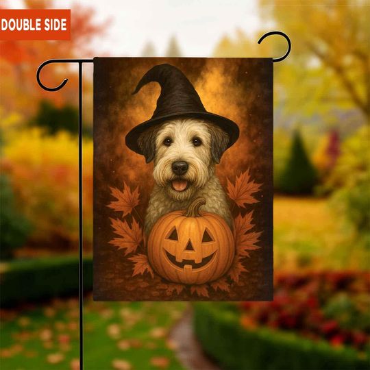 Discover Soft-Coated Wheaten Terrier Halloween Garden Flag, Yard sign, Witch Hat and Pumpkin Banner,  Fall Outdoor sign Decor, gift-for gardeners