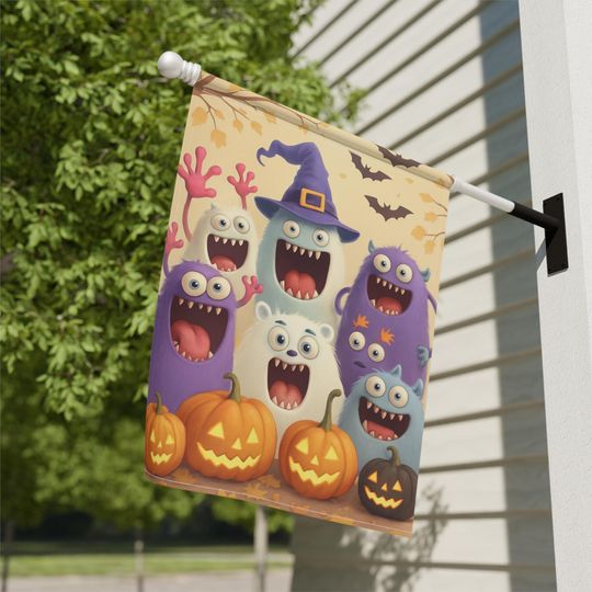 Discover Playful Halloween Garden Flag: Spooky Monsters & Pumpkins