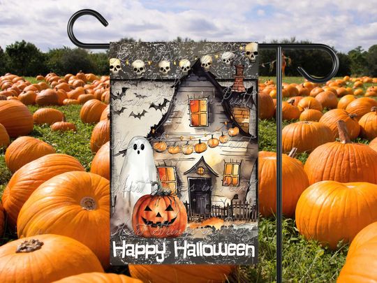 Discover Autumn Whimsical Happy Halloween Garden Flag Design, Festive, Porch Yard Art