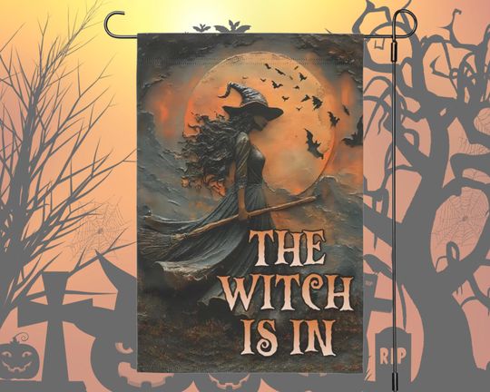 Discover Witch Flag For Halloween, Scary Halloween Outside Flag Decor, Spooky Outdoor House Yard Sign, Scary Halloween Garden Flag Outside Decor