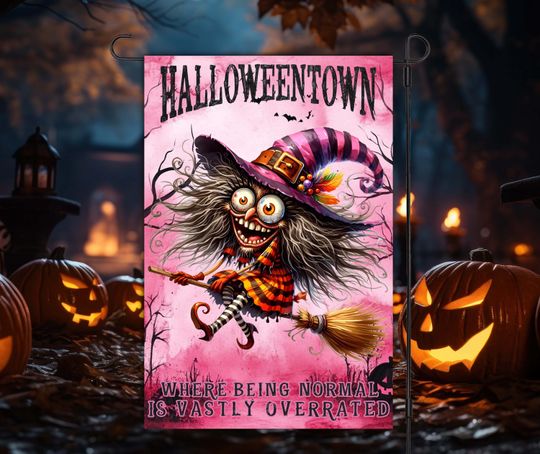 Halloweentown 12x18 Garden Flag Sublimation Design,  , Halloween Witch Garden Flag, Cute Happy Halloween Garden Flag