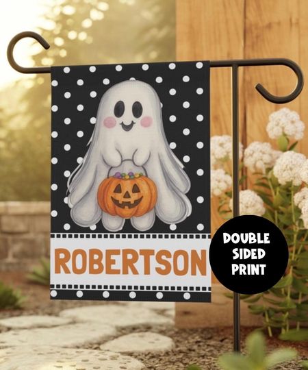 Discover Halloween Garden Flag | Custom Yard Flag for Fall | Personalized Ghost Outdoor Decor | Trick or Treat Flag | Family Name Porch Flag