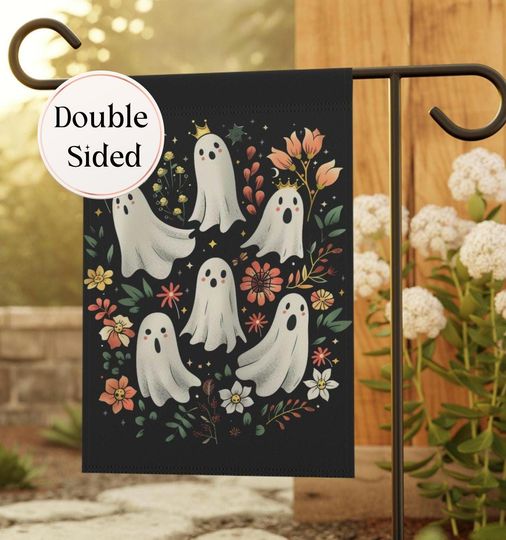 Discover Whimsical Ghost Halloween Garden Flag: Floral Outdoor Decor
