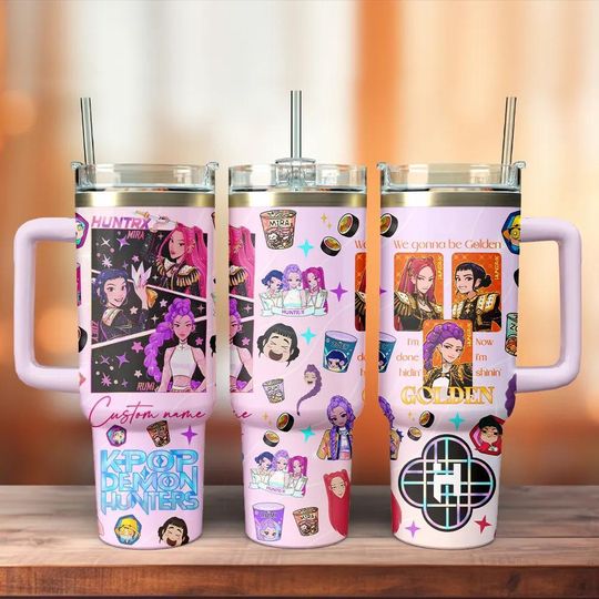 Huntrix x Kpop Demon Hunters Custom Tumbler 40Oz, Cup Noodle Labels Ramyeon, Rumi Mira Zoey Tumbler With Handle, Cosplay Party Huntrix
