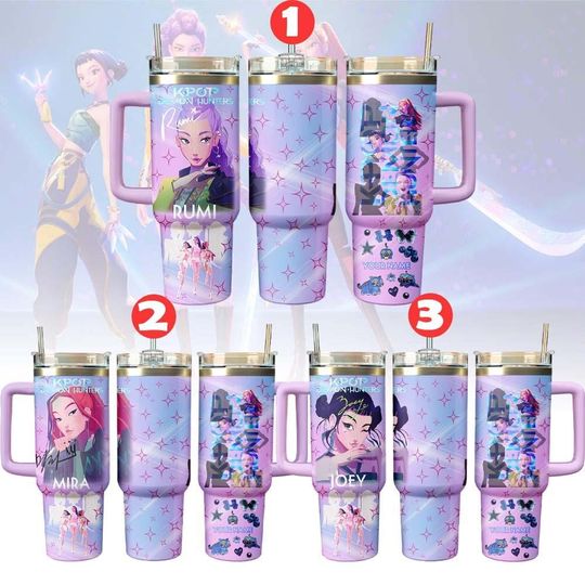 K-Pop Demon Hunters Huntrix Tumbler, Personalized Rumi Mira Zoey Stainless Tumbler, Gift For Huntrix Fan, Gift for Kids