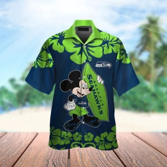 Disney Mickey Mouse Seattle Seahaawkks Tropical Aloha Hawaiian Shirts, Gift for Fan