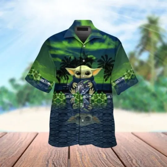 Discover Star Wars Baby Yoda Seattle Seahaawkks Tropical Aloha Hawaiian Shirts, Gift for Fan