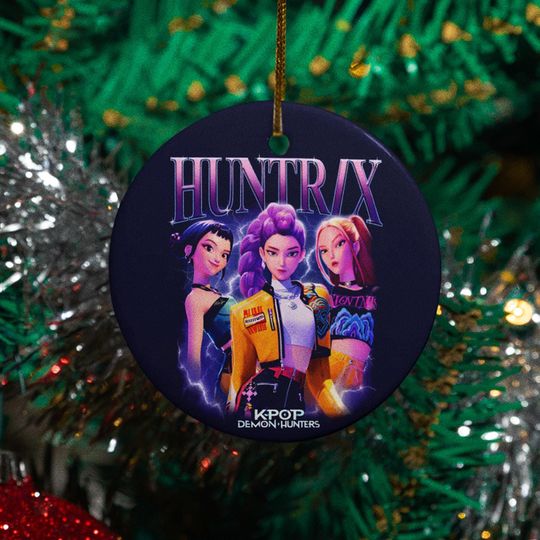 Huntrix Rumi Mira Zoey Anime Christmas Ornament, Cute Demon Hunters Ceramic Christmas Tree Decoration, Kpop Music Ceramic Ornament