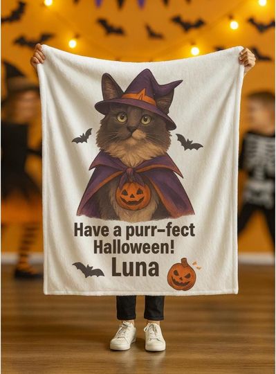 Discover Personalized Halloween Pet Portrait Blanket: Custom Fleece Throw, Spooky Decor