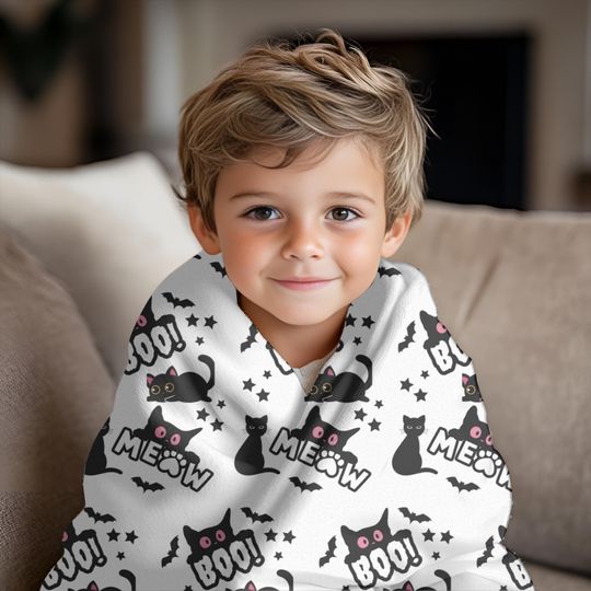 Halloween Toddler Blanket: Spooky Ghost & Black Cat Fleece, Personalized