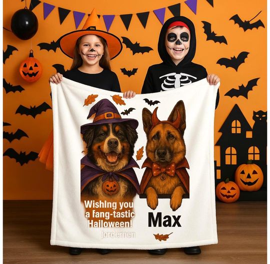 Discover Custom Halloween Pet Blanket: Fleece Dog or Cat Illustration Throw