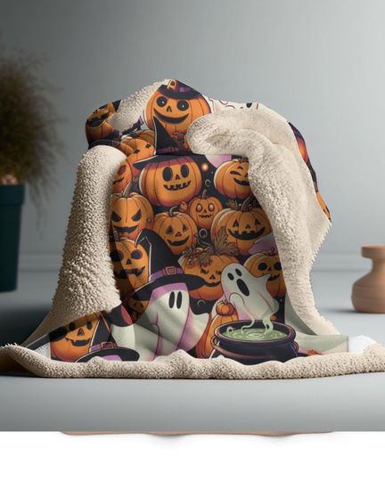 Discover Ghost Sherpa Throw Blanket: Funny Halloween Fleece, Cozy Fall Decor