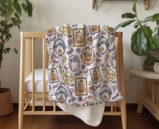 Discover Halloween - Frames JLR, Sherpa Fleece Blanket, Decor, Kids Bedding, Purple, Children's Room, Halloween Ghost, Pumpkins, Fleece Blanket